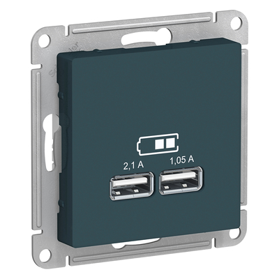 USB AtlasDesign 5В 1порт х 2.1А 2порта х 1.05А изумруд SchE ATN000833