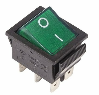 36-2352 ∙ Выключатель клавишный 250V 15А (6с) ON-ON зеленый с подсветкой REXANT ∙ кратно 10 шт