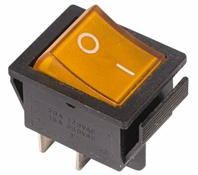 36-2333 ∙ Выключатель клавишный 250V 16А (4с) ON-OFF желтый с подсветкой REXANT ∙ кратно 10 шт