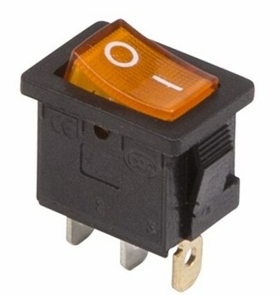 36-2152 ∙ Выключатель клавишный 250V 6А (3с) ON-OFF желтый с подсветкой Mini REXANT ∙ кратно 10 шт