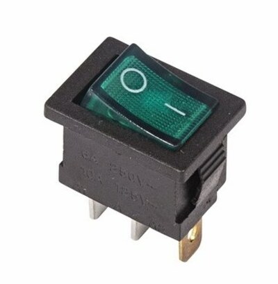 36-2153 ∙ Выключатель клавишный 250V 6А (3с) ON-OFF зеленый с подсветкой Mini REXANT ∙ кратно 10 шт