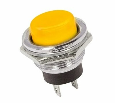 36-3354 ∙ Выключатель-кнопка металл 250V 2А (2с) (ON)-OFF Ø16.2 желтая REXANT ∙ кратно 10 шт