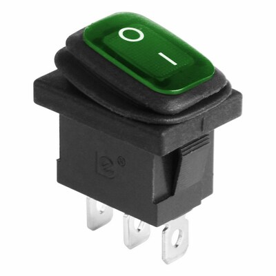 36-2178 ∙ Выключатель клавишный 250V 6А (3с) ON-OFF зеленый с подсветкой Mini ВЛАГОЗАЩИТА REXANT ∙ кратно 10 шт